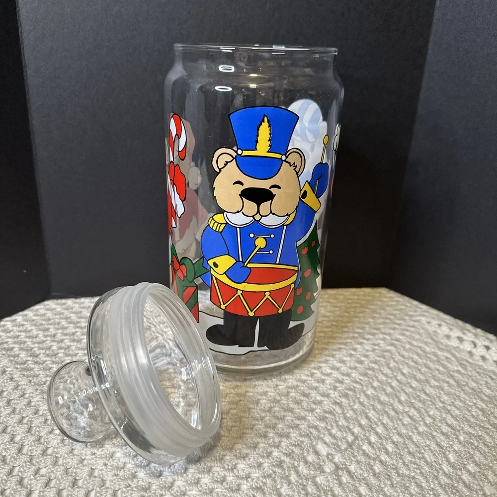 Vintage Glass Christmas Bears Cookie/Treat‎ Jar